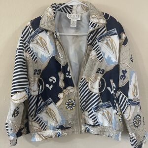 Petite Sophisticate Navy and White Patterned Jacket